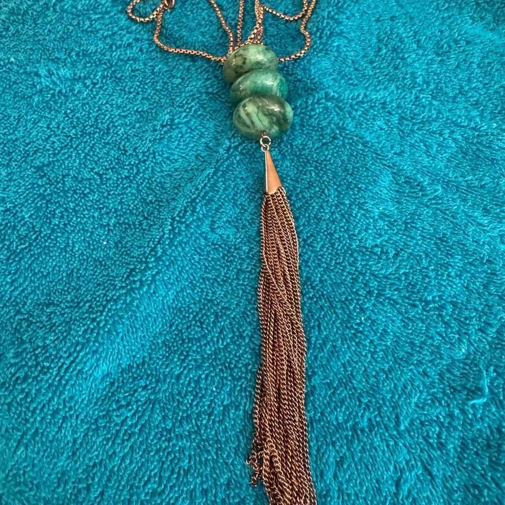 Chic Green Beaded Necklace with Gold Tassel